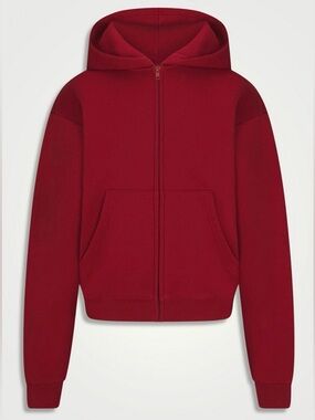 SKIMS COTTON FLEECE CLASSIC ZIP-UP HOODIE - SMALL - BRICK